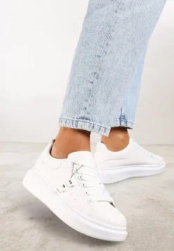 Białe Casualowe Sneakersy z Zawieszką Misiem Ulevidia