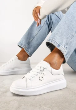 Białe Casualowe Sneakersy z Zawieszką Misiem Ulevidia