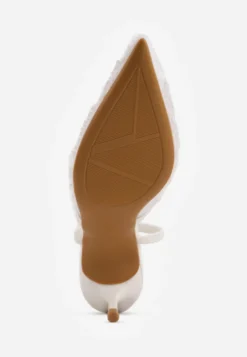 Białe Cekinowe Czółenka VICES Slingback na Szpilce z Noskiem w Szpic Ozdobione Perłami i Koralikami Kleomene