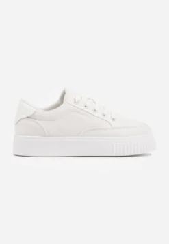Białe Chunky Sneakersy na Tłoczonej Platformie Trianne