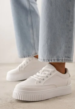 Białe Chunky Sneakersy na Tłoczonej Platformie Trianne