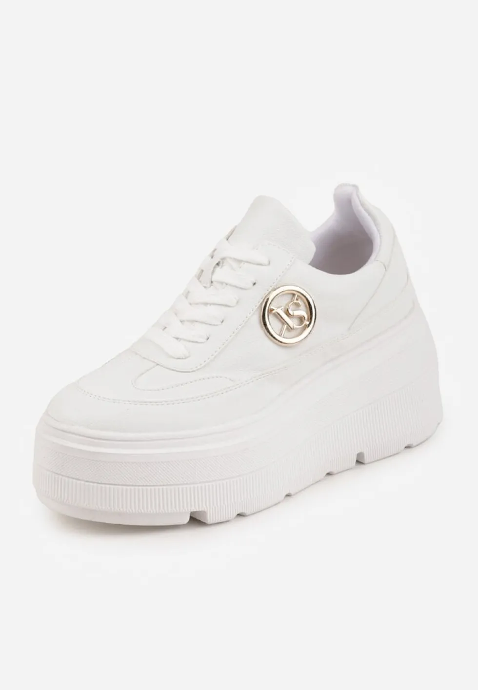Białe Chunky Sneakersy Vices na Platformie z Okrągłym Detalem Sedvira