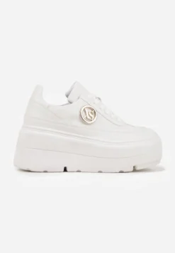 Białe Chunky Sneakersy Vices na Platformie z Okrągłym Detalem Sedvira
