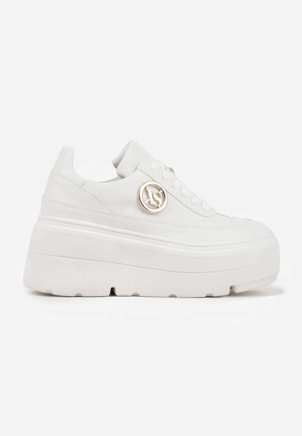 Białe Chunky Sneakersy Vices na Platformie z Okrągłym Detalem Sedvira