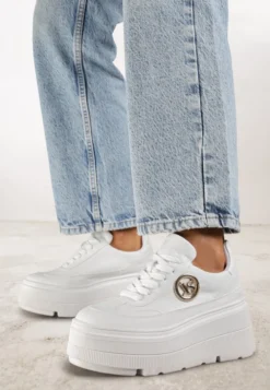 Białe Chunky Sneakersy Vices na Platformie z Okrągłym Detalem Sedvira