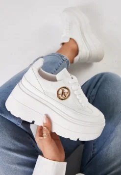 Białe Chunky Sneakersy Vices na Platformie z Okrągłym Detalem Sedvira