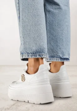 Białe Chunky Sneakersy Vices na Platformie z Okrągłym Detalem Sedvira