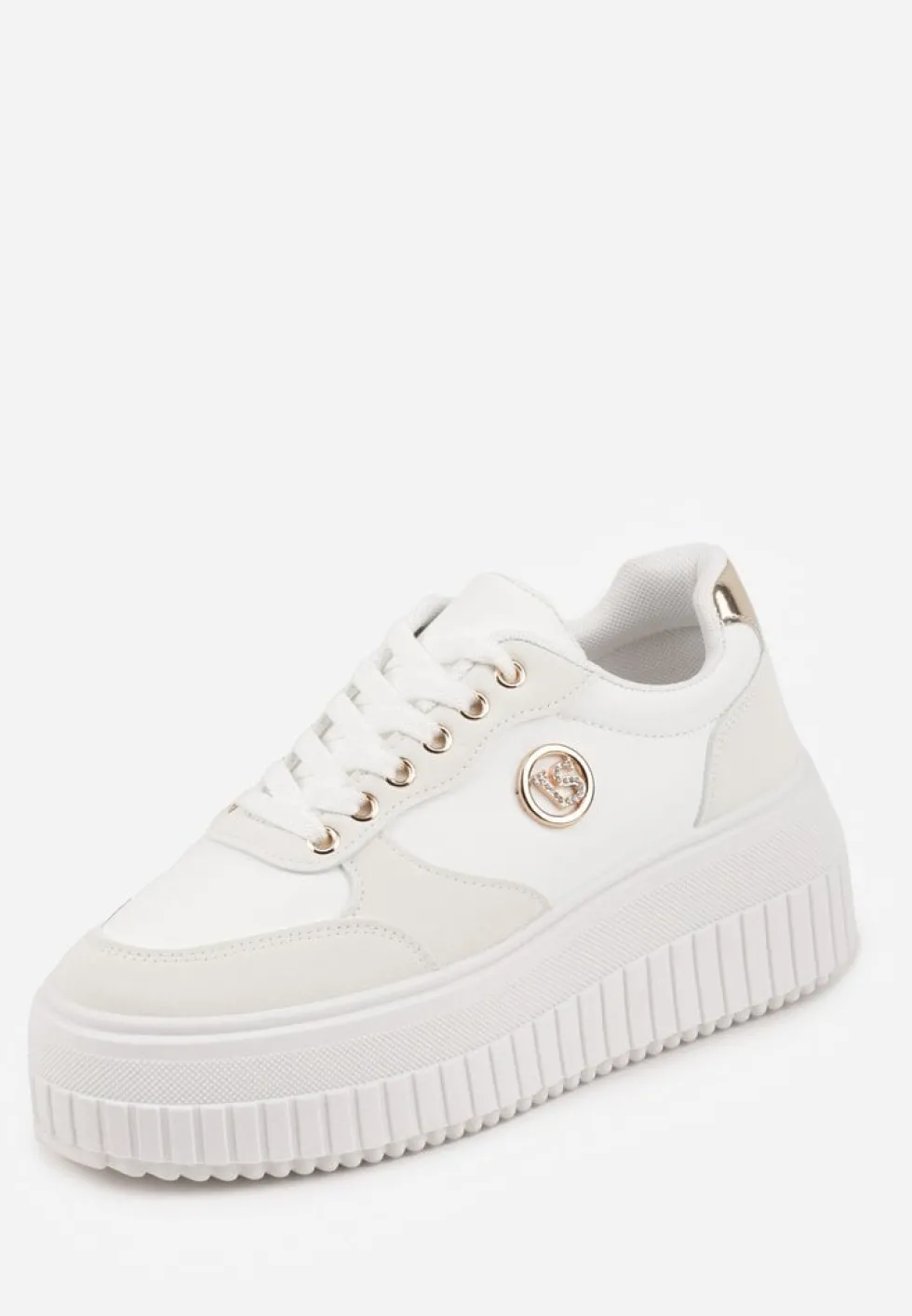 Białe Chunky Sneakersy VICES z Aplikacją na Platformie ze Żłobieniami Ilunatesa