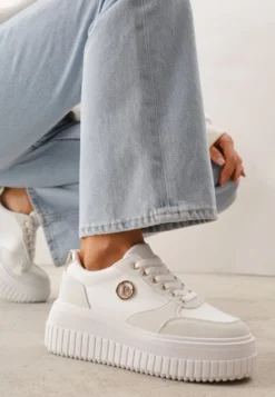 Białe Chunky Sneakersy VICES z Aplikacją na Platformie ze Żłobieniami Ilunatesa