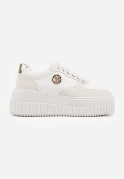 Białe Chunky Sneakersy VICES z Aplikacją na Platformie ze Żłobieniami Ilunatesa