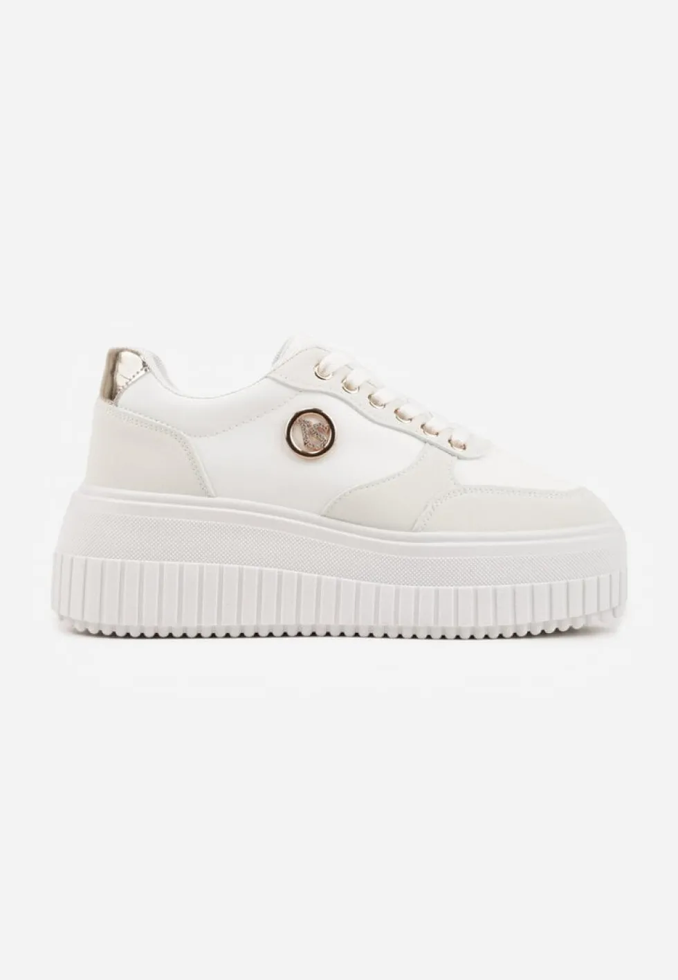 Białe Chunky Sneakersy VICES z Aplikacją na Platformie ze Żłobieniami Ilunatesa