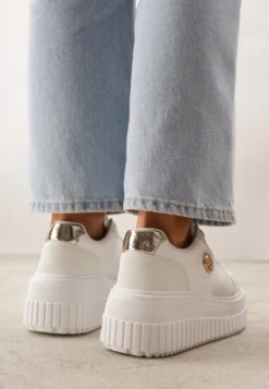 Białe Chunky Sneakersy VICES z Aplikacją na Platformie ze Żłobieniami Ilunatesa