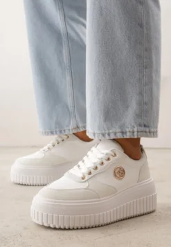 Białe Chunky Sneakersy VICES z Aplikacją na Platformie ze Żłobieniami Ilunatesa
