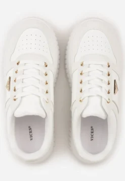 Białe Chunky Sneakersy z Trójkątną Aplikacją VICES na Platformie Cezaline