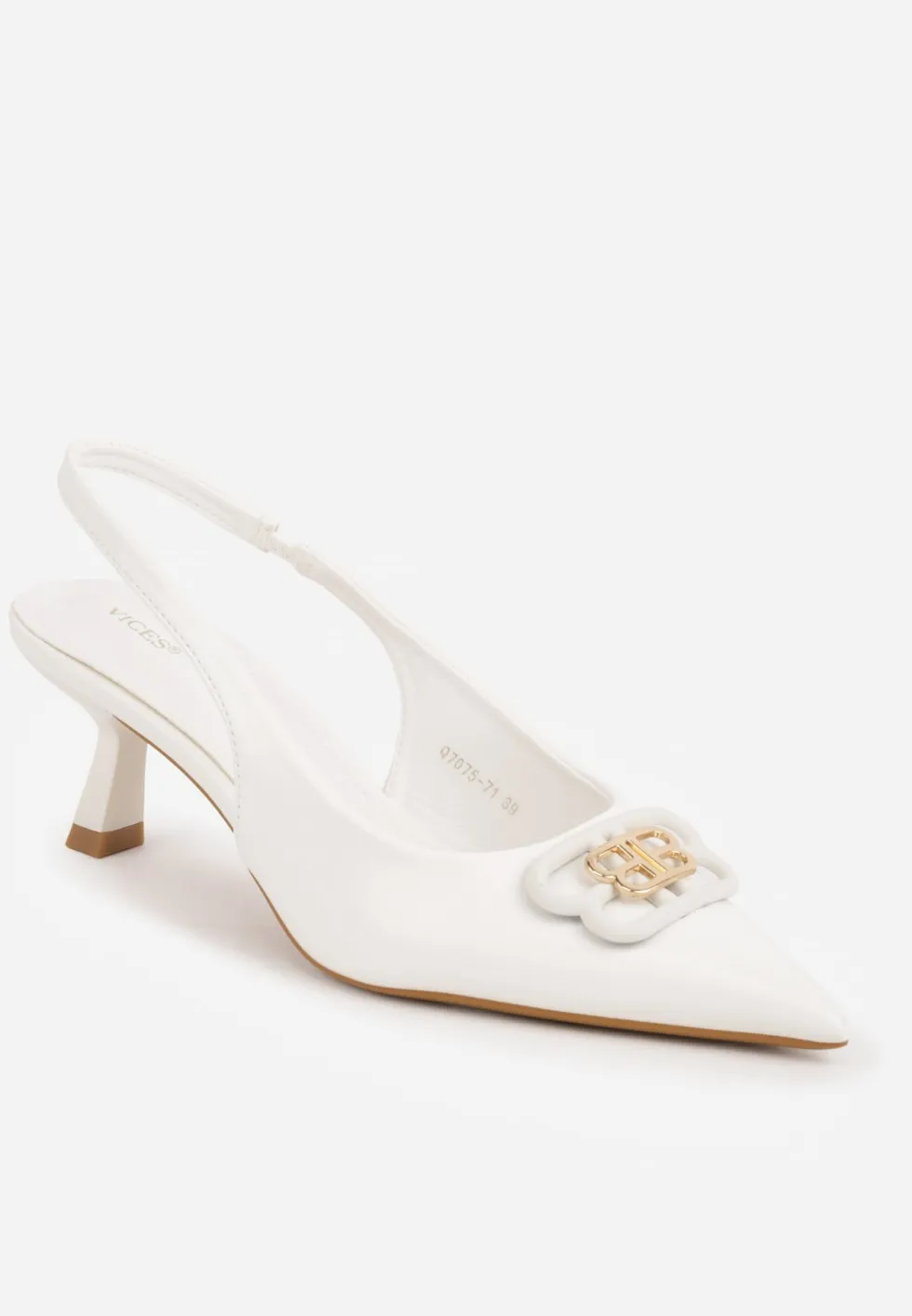 Białe Czółenka Sandały Vices na Kaczuszce Typu Slingback Ozdobione Metaliczną Aplikacją Lilarunea