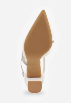 Białe Czółenka VICES na Słupku z Eleganckimi Paseczkami z Cyrkoniami Sirevianna