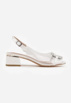 Białe Eleganckie Sandały VICES z Transparentną Cholewką i Klamrą z Cyrkoniami Qinieth