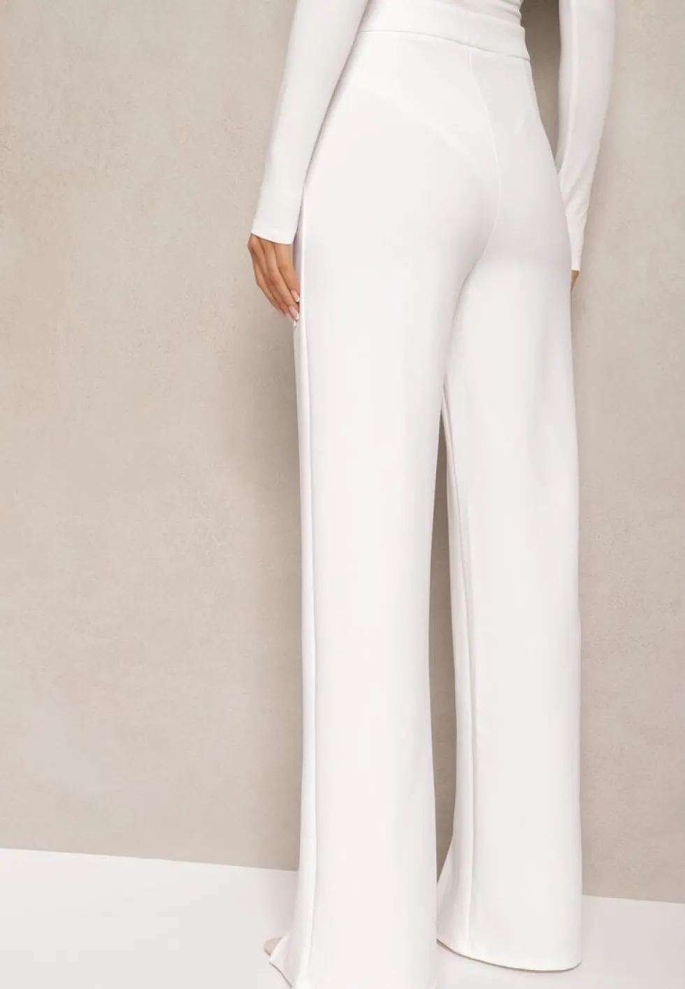 Białe Eleganckie Spodnie High Waist o Szerokim Kroju z Wiskozą i Rozcięciami Yurlea