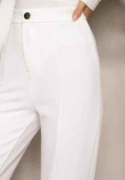 Białe Eleganckie Spodnie High Waist o Szerokim Kroju z Wiskozą i Rozcięciami Yurlea