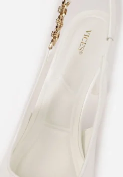 Białe Eleganckie Szpilki Slingback VICES z Ozdobną Aplikacją przy Pasku Natera