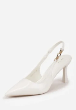 Białe Eleganckie Szpilki Slingback VICES z Ozdobną Aplikacją przy Pasku Natera