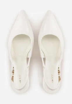 Białe Eleganckie Szpilki Slingback VICES z Ozdobną Aplikacją przy Pasku Natera