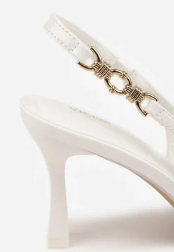 Białe Eleganckie Szpilki Slingback VICES z Ozdobną Aplikacją przy Pasku Natera