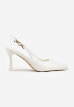Białe Eleganckie Szpilki Slingback VICES z Ozdobną Aplikacją przy Pasku Natera