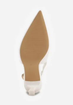 Białe Eleganckie Szpilki Slingback VICES z Ozdobną Aplikacją przy Pasku Natera