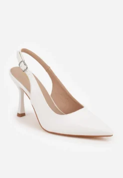 Białe Eleganckie Szpilki Slingback VICES z Wkładką ze Skóry Naturalnej Madede