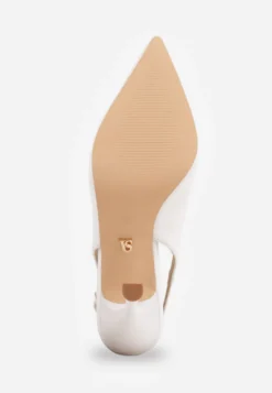 Białe Eleganckie Szpilki Slingback VICES z Wkładką ze Skóry Naturalnej Madede