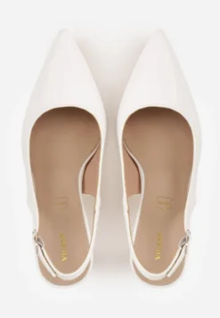 Białe Eleganckie Szpilki Slingback VICES z Wkładką ze Skóry Naturalnej Madede
