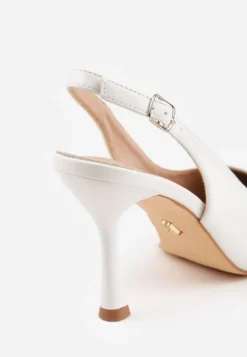 Białe Eleganckie Szpilki Slingback VICES z Wkładką ze Skóry Naturalnej Madede