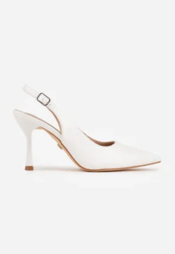 Białe Eleganckie Szpilki Slingback VICES z Wkładką ze Skóry Naturalnej Madede