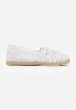 Białe Espadryle z Ażurową Cholewką i Plecioną Podeszwą Gratifyinglys