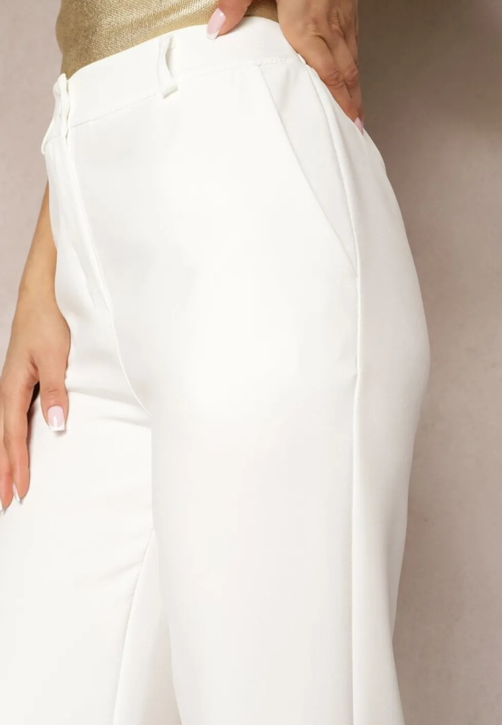 Białe Garniturowe Spodnie High Waist z Kieszeniami Blathe