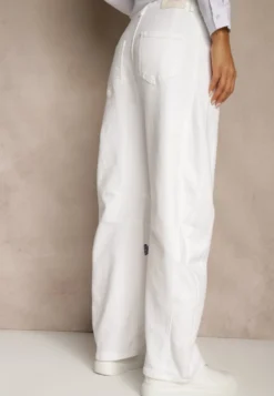 Białe Jeansy Balloon High Waist z Kwiatowym Haftem Irolyn