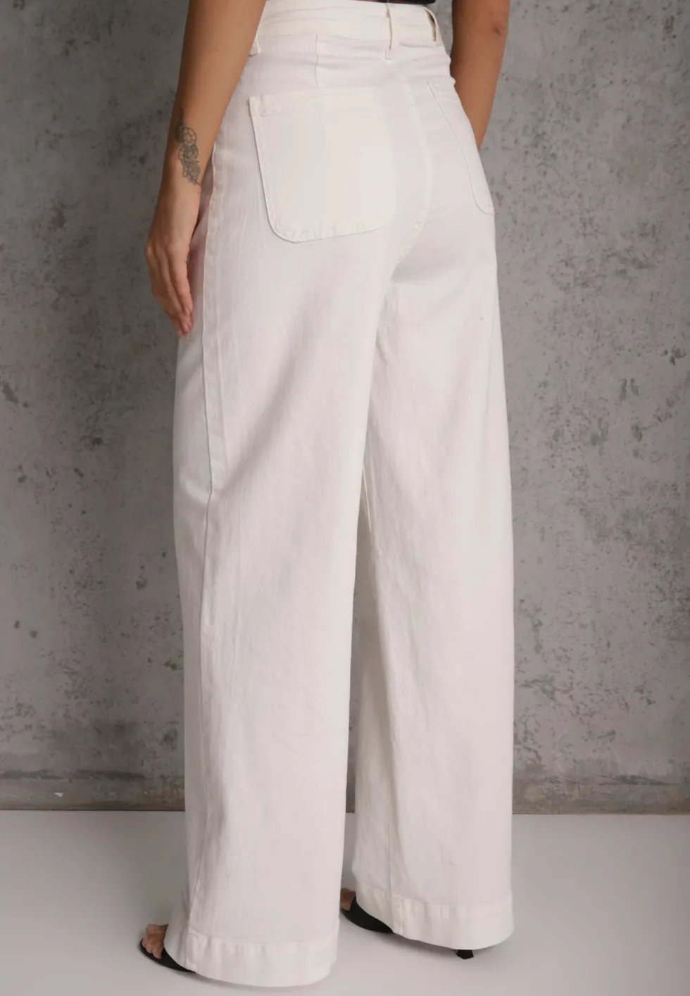 Białe Jeansy High Waist Wide Leg z Bawełny Fenless