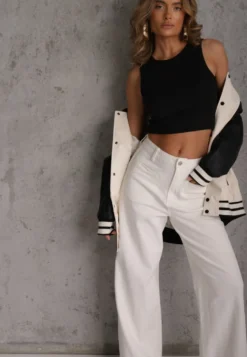 Białe Jeansy High Waist Wide Leg z Bawełny Fenless