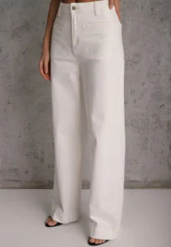 Białe Jeansy High Waist Wide Leg z Bawełny Fenless