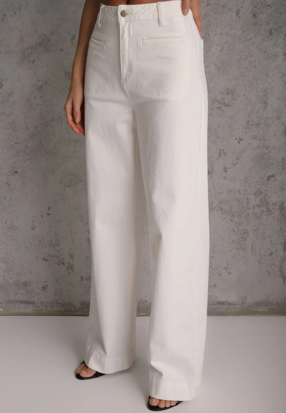 Białe Jeansy High Waist Wide Leg z Bawełny Fenless