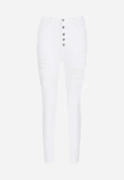 Białe Jeansy Skinny z Wysokim Stanem Yholo