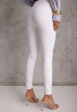 Białe Jeansy Skinny z Wysokim Stanem Yholo