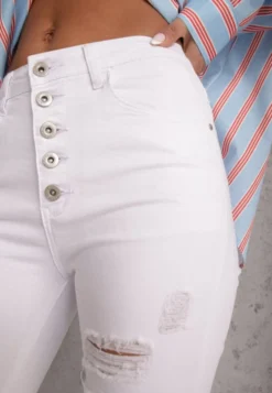Białe Jeansy Skinny z Wysokim Stanem Yholo