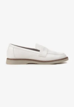 Białe Klasyczne Mokasyny Ozdobione Wstawką i Przeszyciem Berdafa