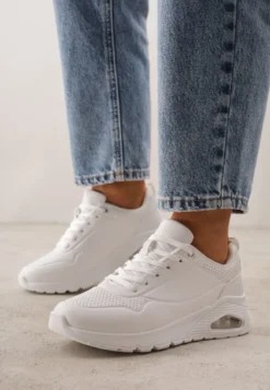 Białe Klasyczne Sneakersy z Amortyzowaną Podeszwą i Perforacją Faunama