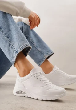 Białe Klasyczne Sneakersy z Amortyzowaną Podeszwą i Perforacją Faunama