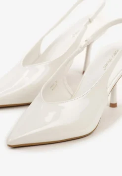 Białe Lakierowane Sandały na Szpilce Typu Slingback Addoxie