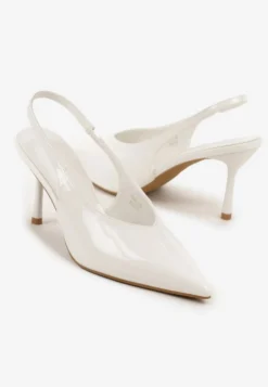Białe Lakierowane Sandały na Szpilce Typu Slingback Addoxie