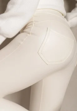 Białe Legginsy High Waist z Imitacjami Kieszeni Salabria
